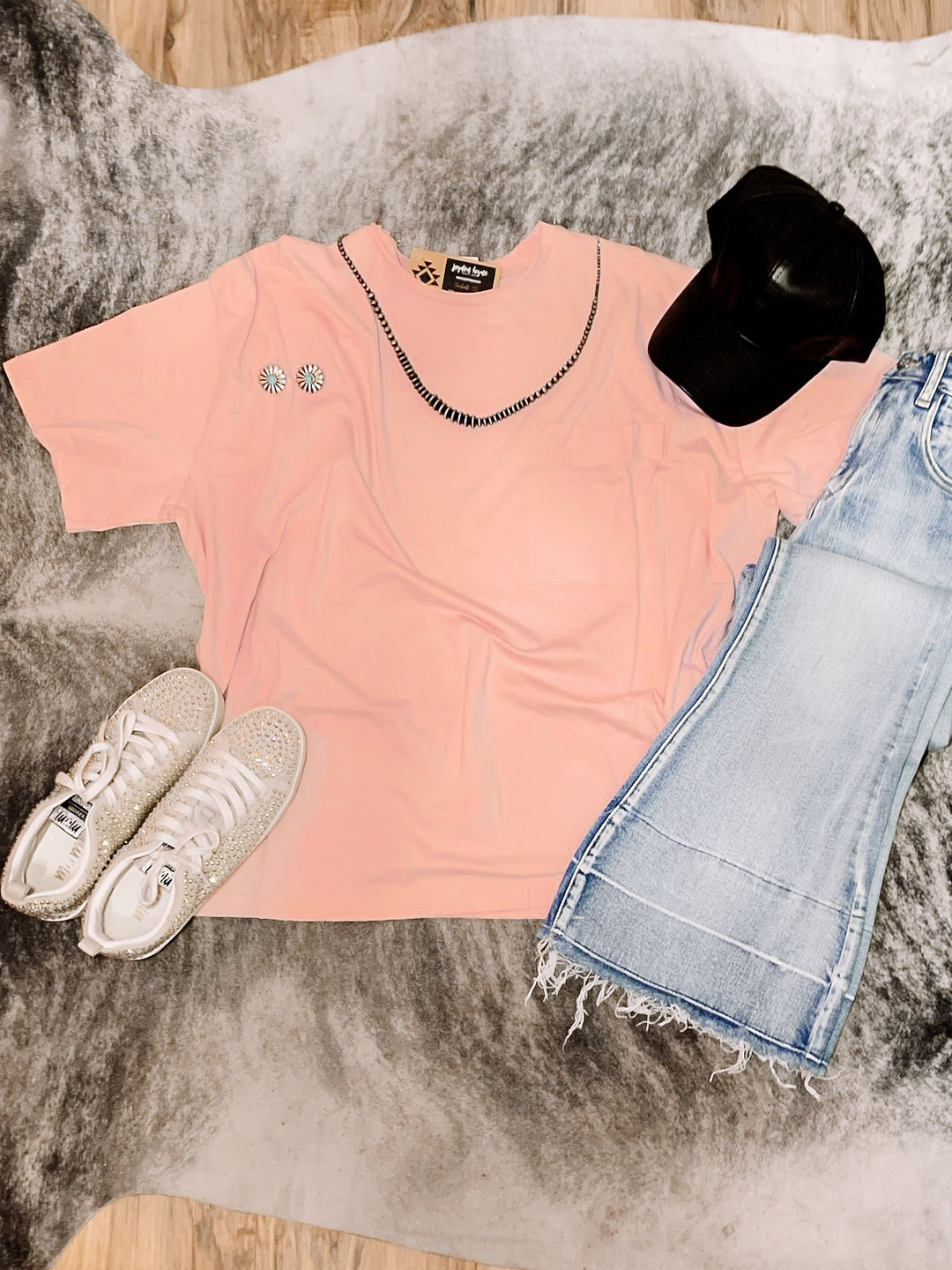 Cream Pink Palmer Oversized Boyfriend Tee