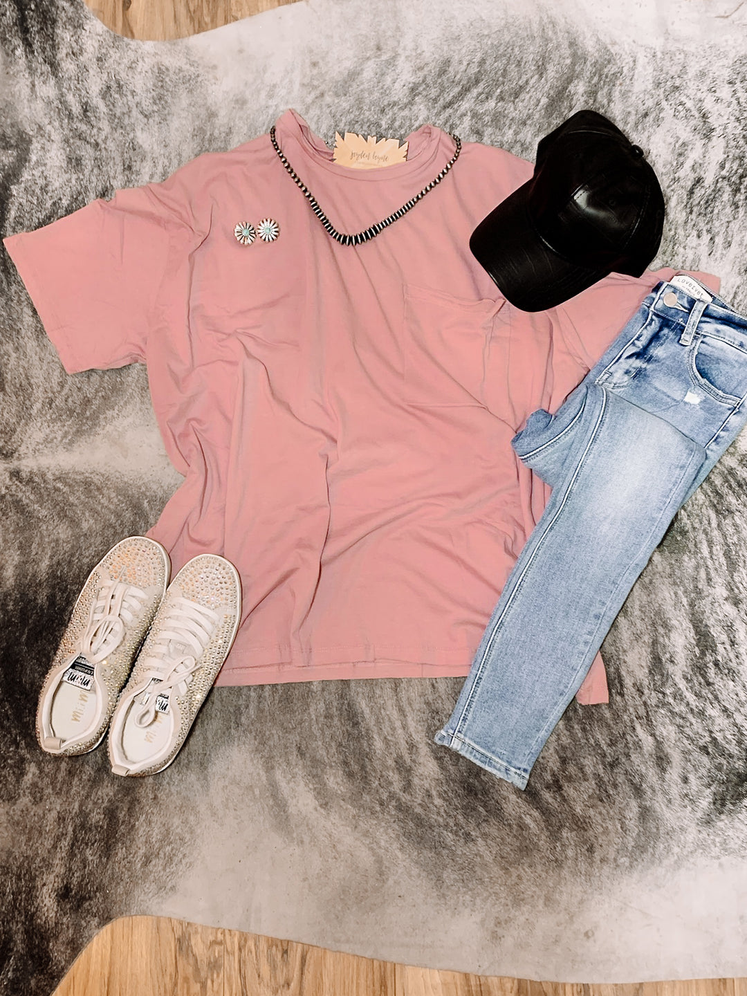 Dusty Pink Palmer Oversized Boyfriend Tee