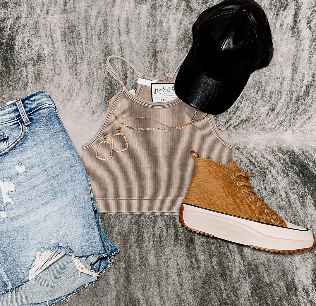 Mocha Curvy Racerback Cropped Tank