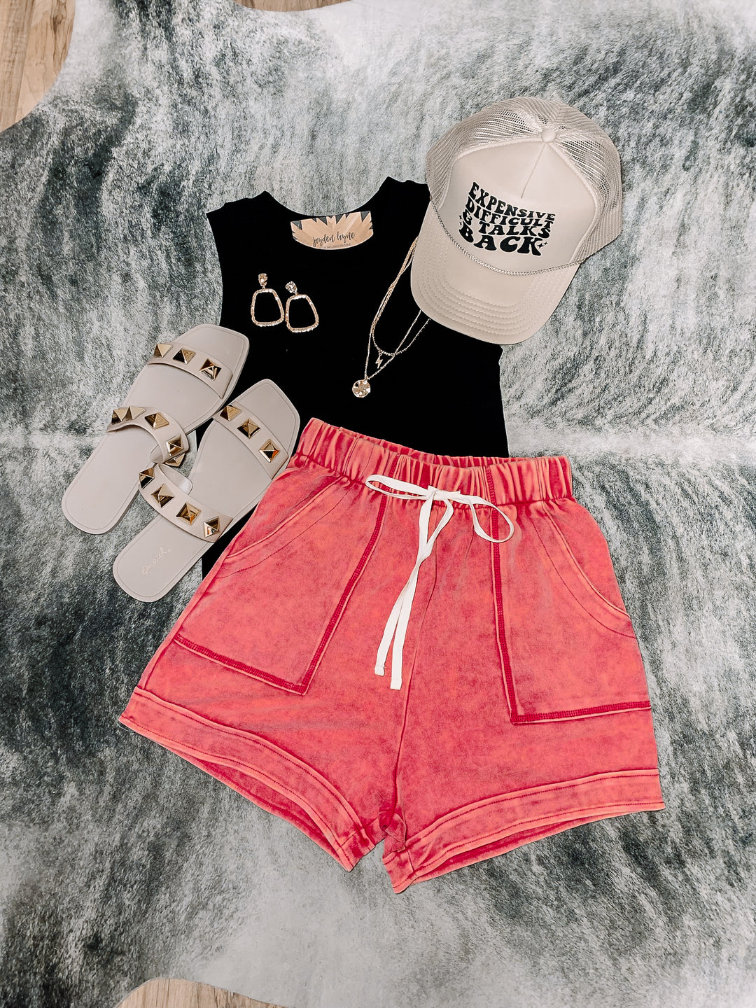 Cabernet Gia Acid Wash Drawstring Short