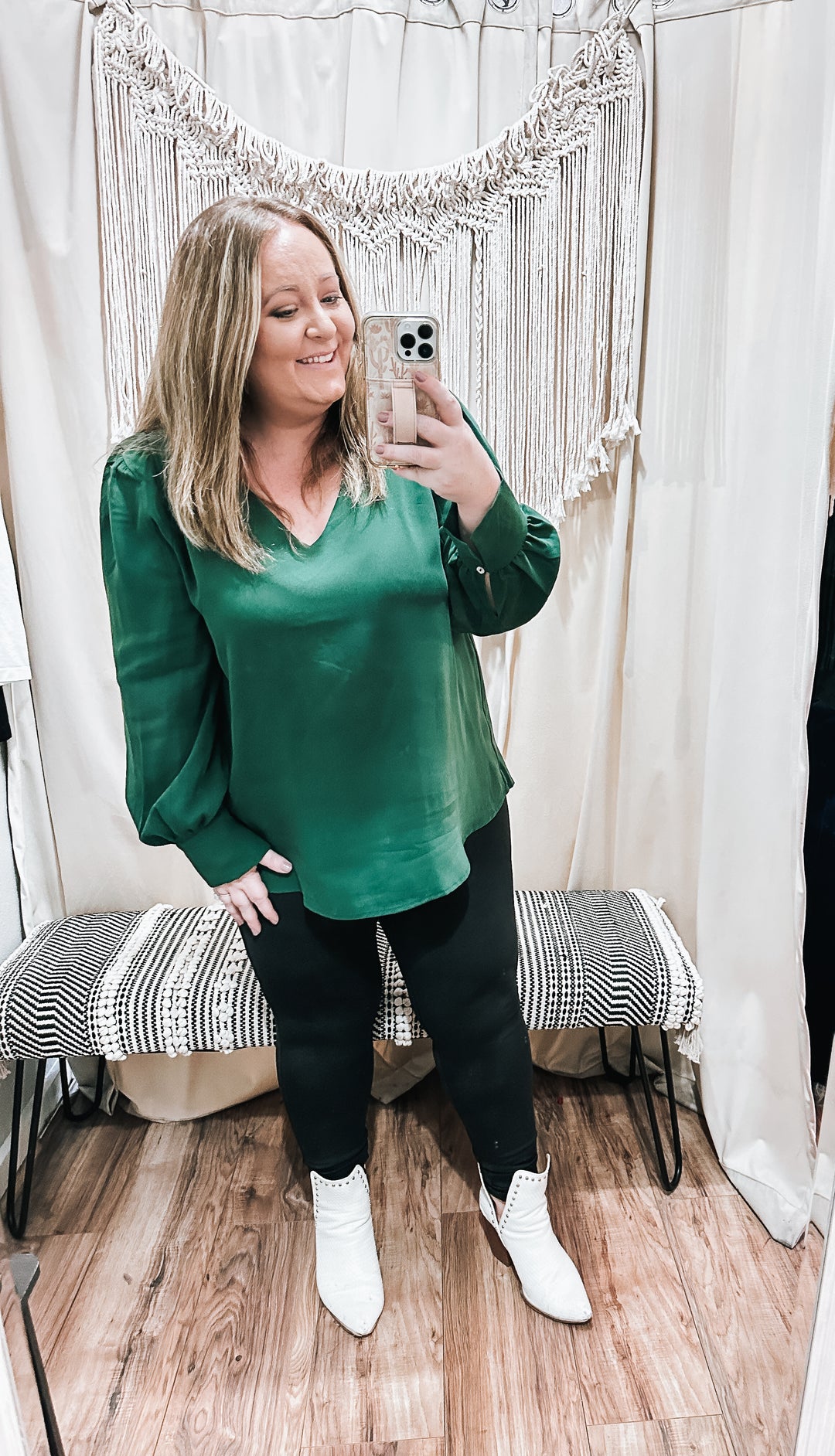 Hunter Green Leah Long Sleeve Top