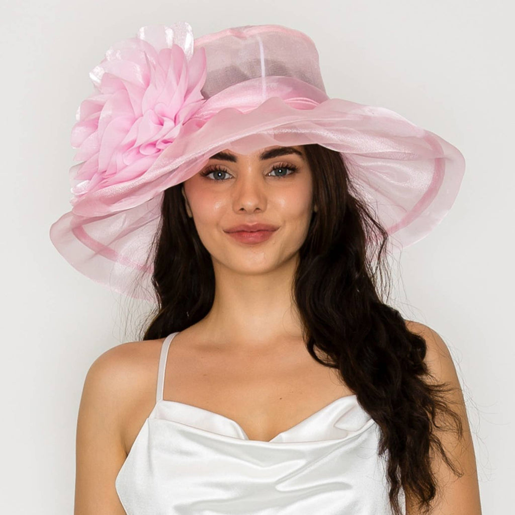 Wide Brim Organza Derby Fascinator Hat with Detachable Flower Clip Wide Brim Organza Derby Fascinator Hat with Detachable  main image 3