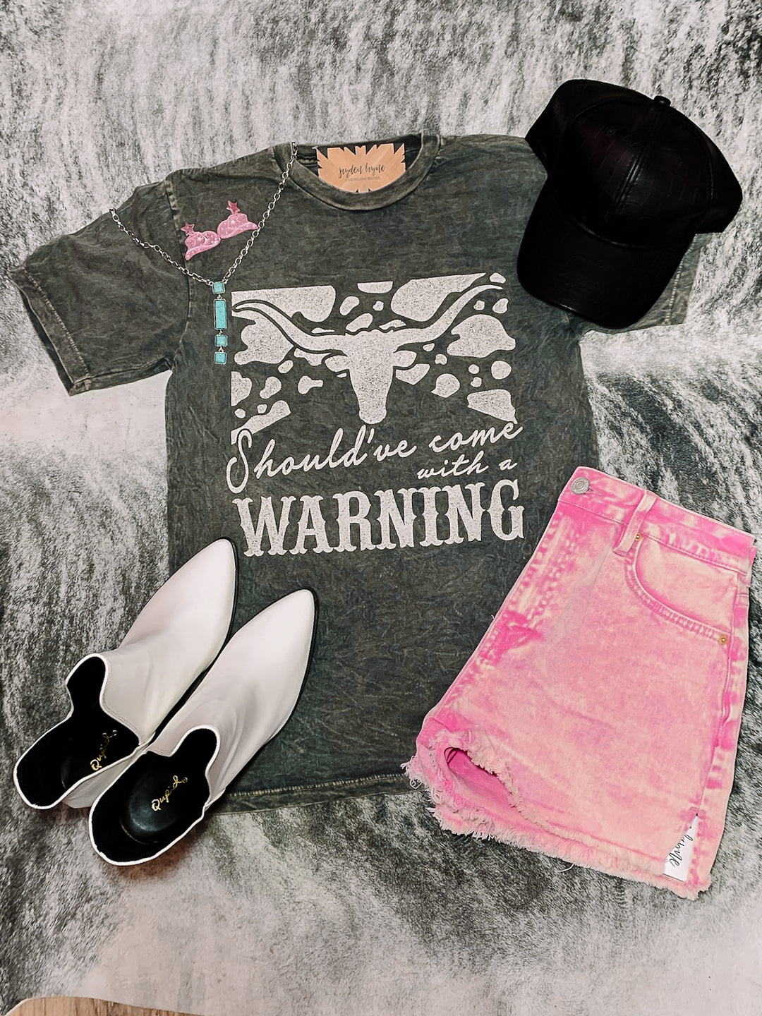 Grey Warning Mineral Wash Tee