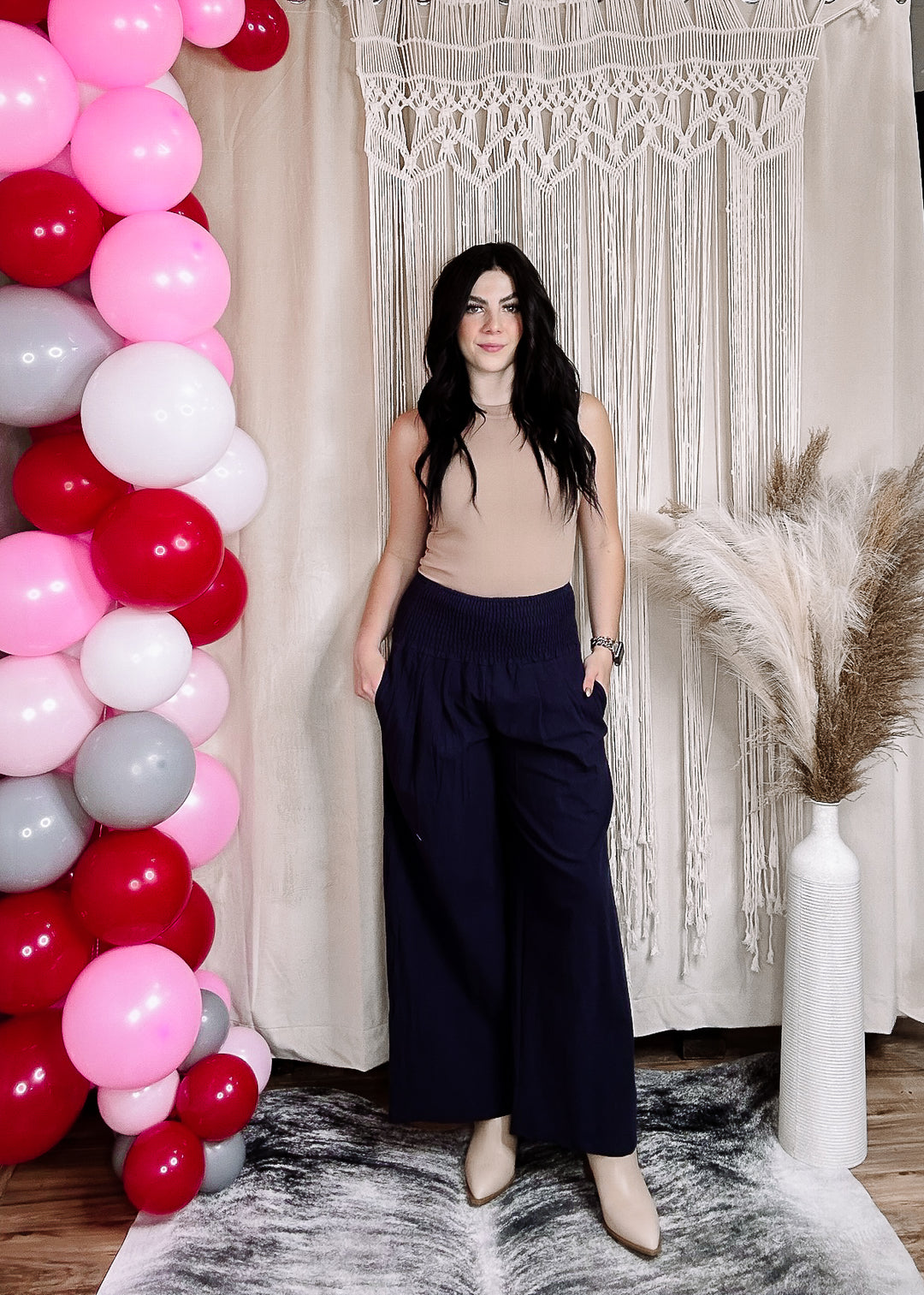 Navy Kennedy Wide Leg Linen Pants
