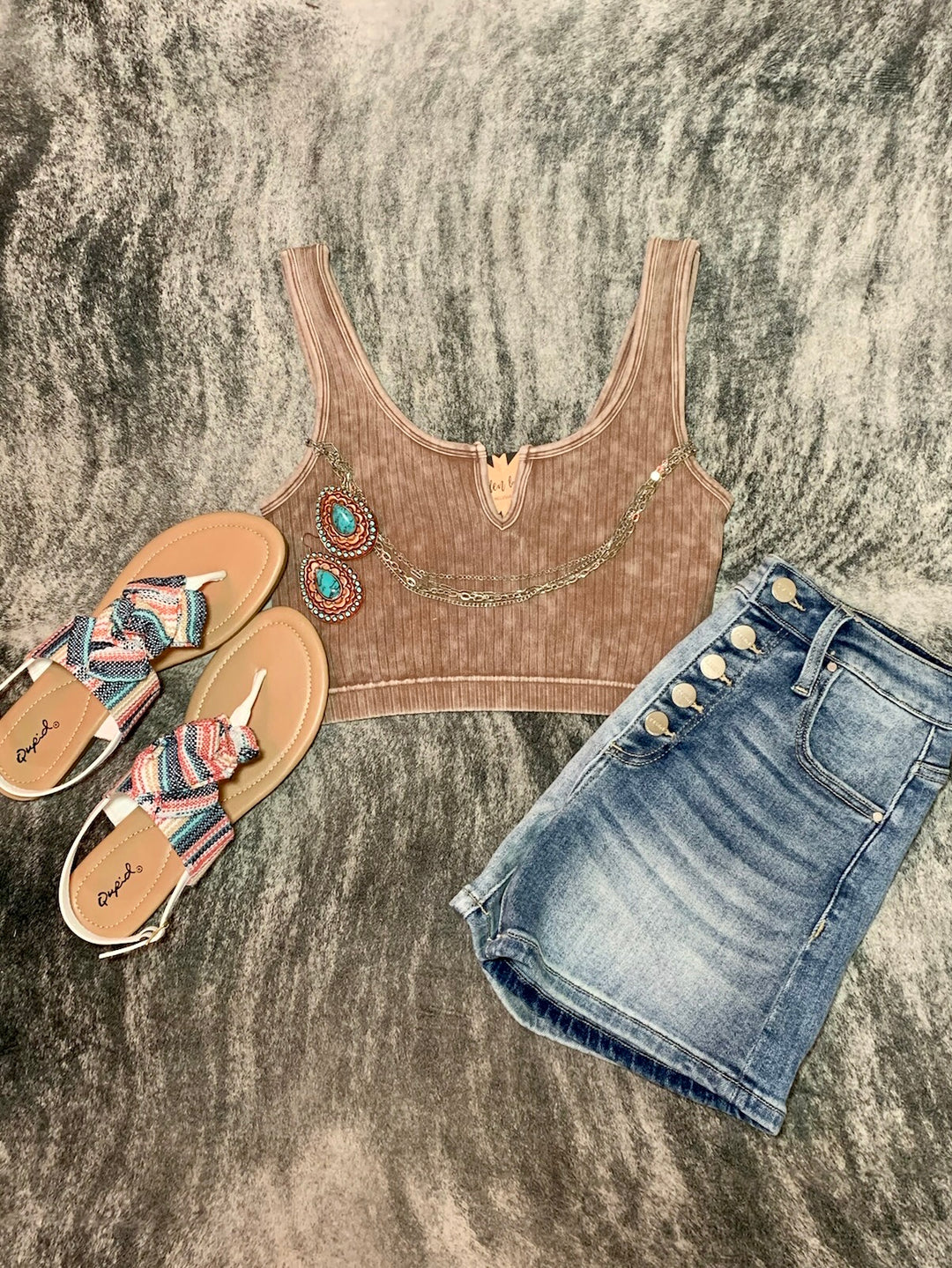Mocha Ribbed Keyhole Cutout Crop Tank