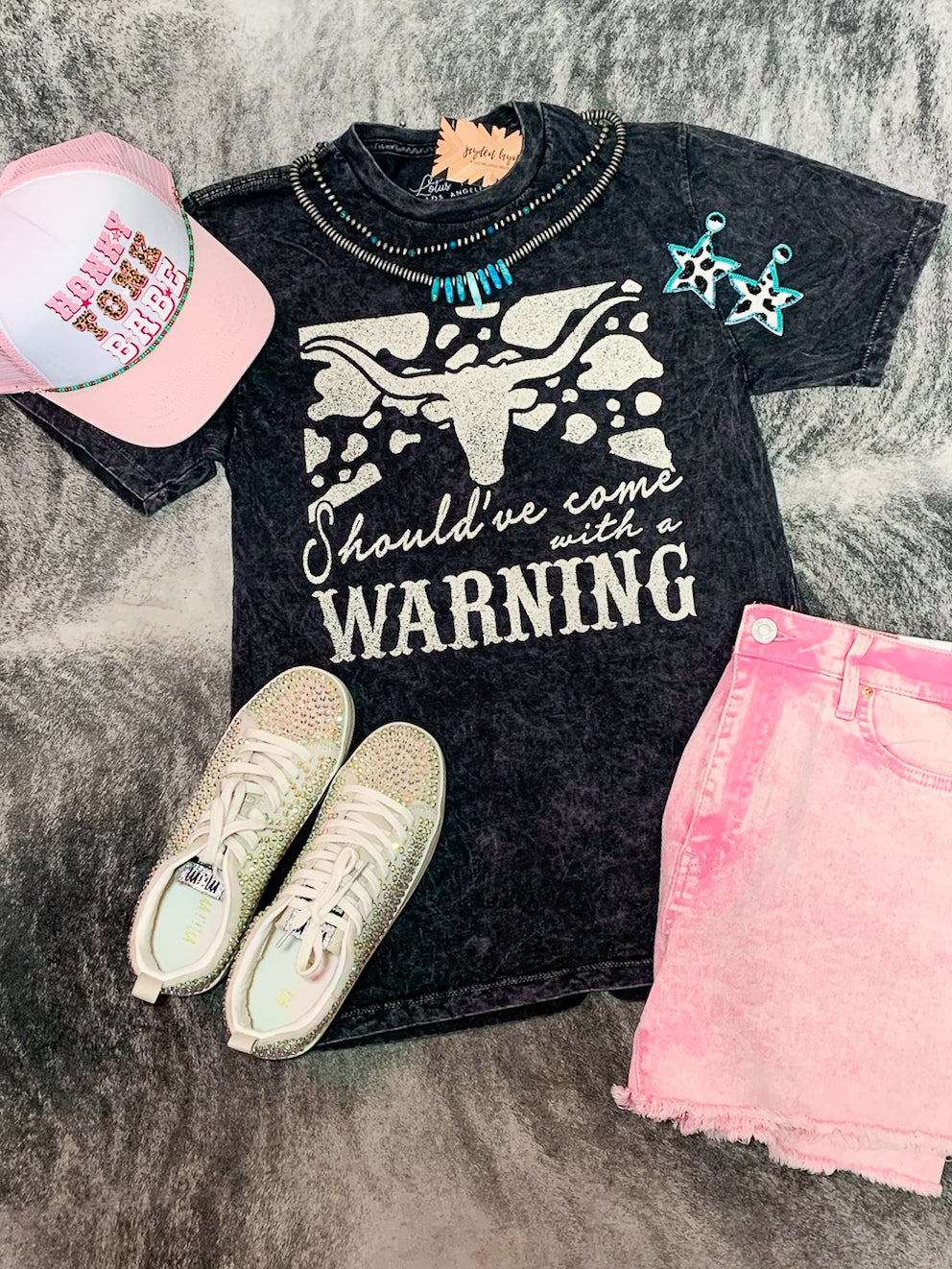 Black Warning Mineral Wash Tee