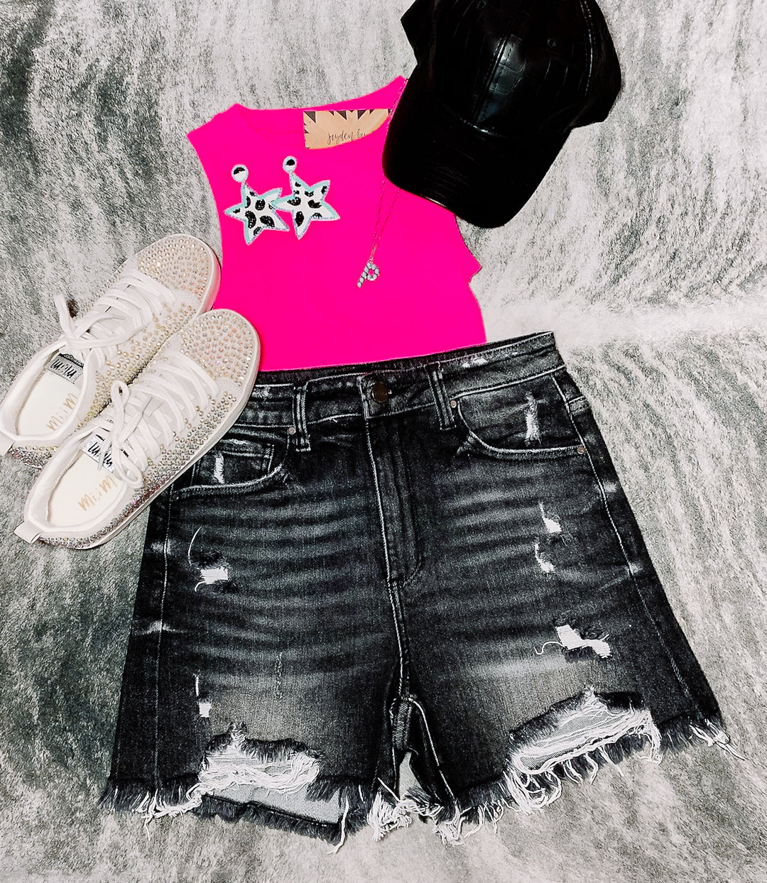 Halsey Black Denim Shorts