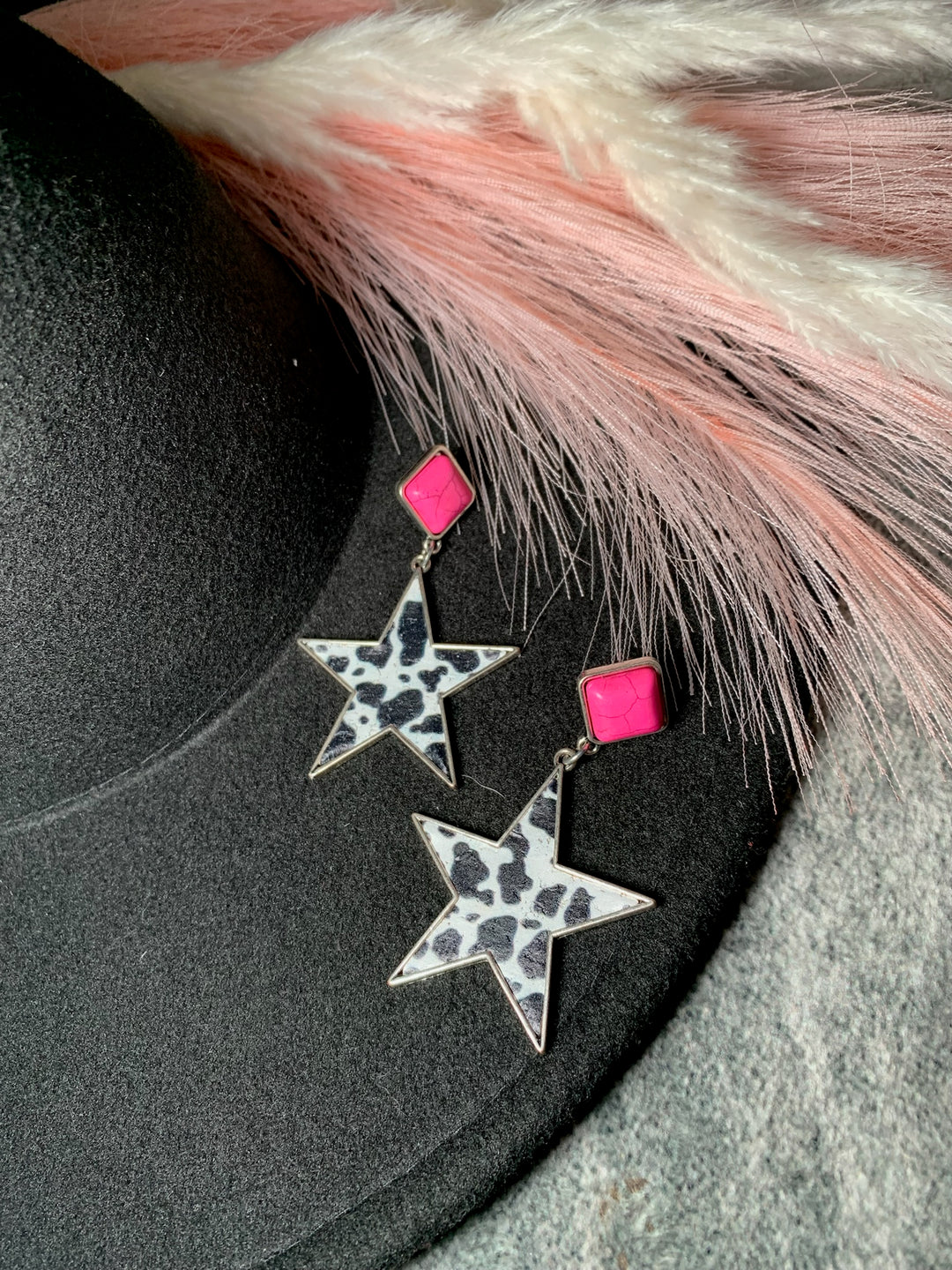 Cow Print Star Earrings
