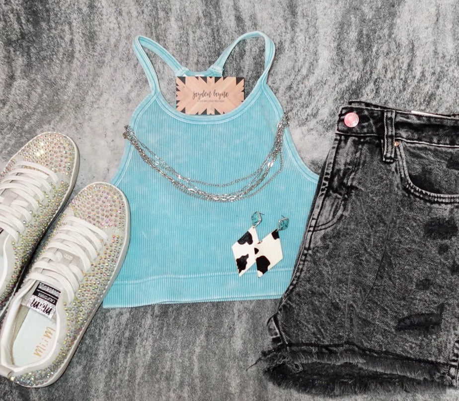 Ice Blue Racerback Cropped Tank