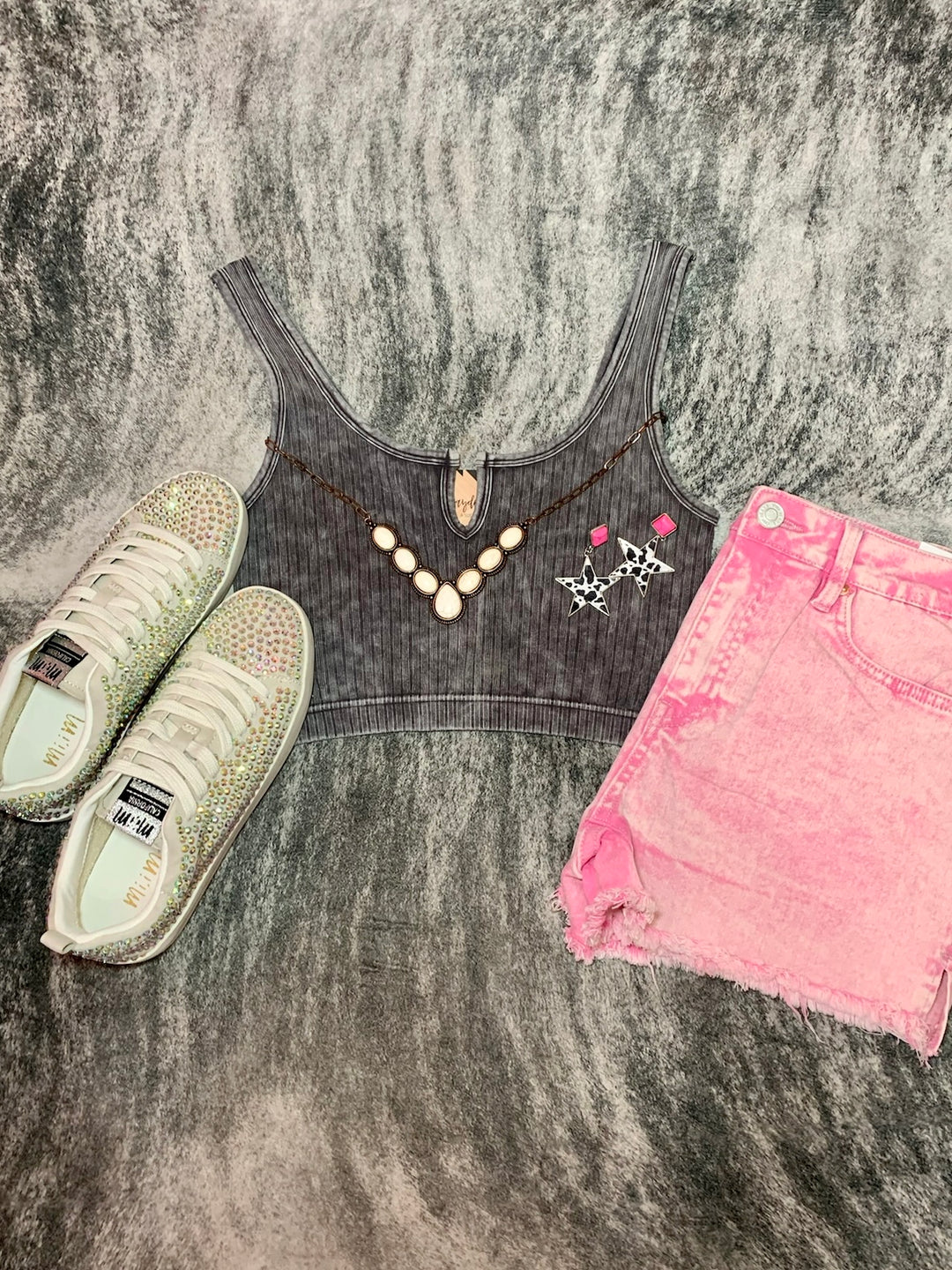 Ash Grey Ribbed Keyhole Cutout Crop Tank