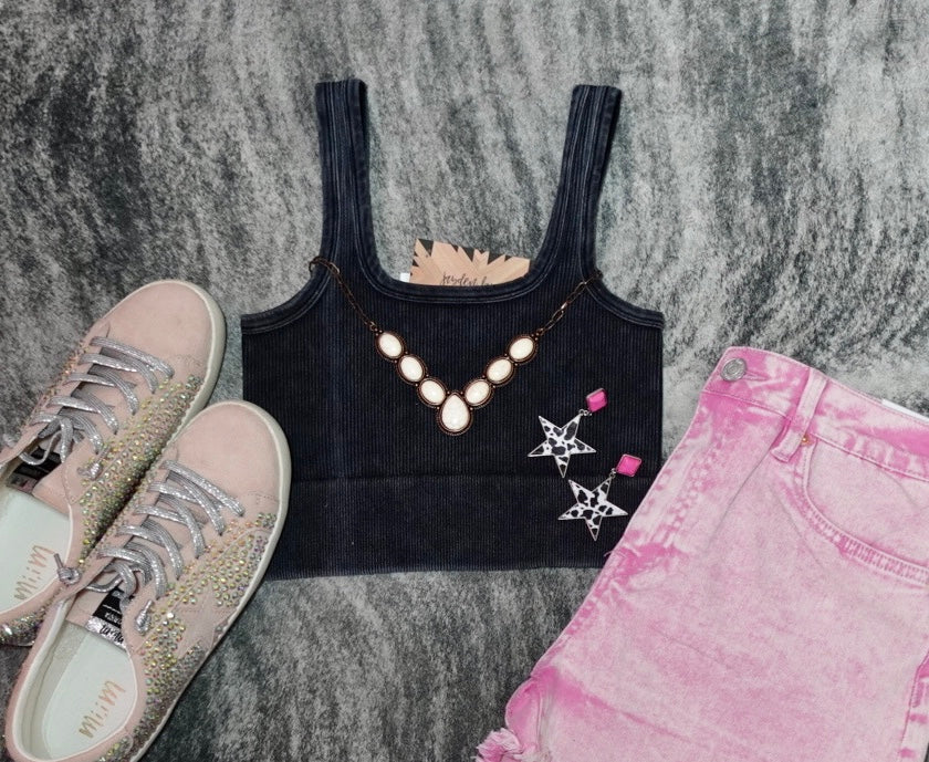 Ash Black Square Neck Cropped Tank