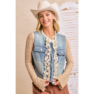 Washed Denim Ruffle Vest