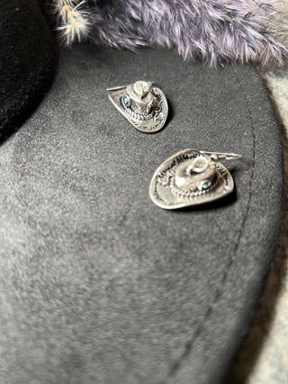 Silver Cowboy Hat Dangle Earrings - Jayden Layne