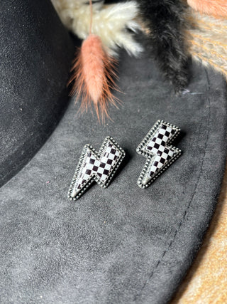 Checkered thunder bolt earrings