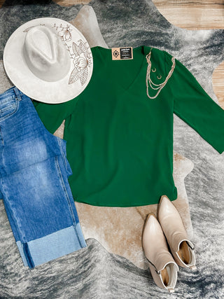 Hunter Green Puff Long Sleeve Top