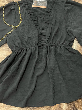 Ruched Pintuck Babydoll Top