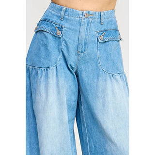 Ankle Drawstring Wide Denim Pants