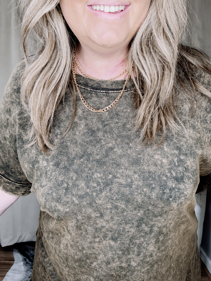 Olive Curvy Mineral Wash Short Sleeve Top