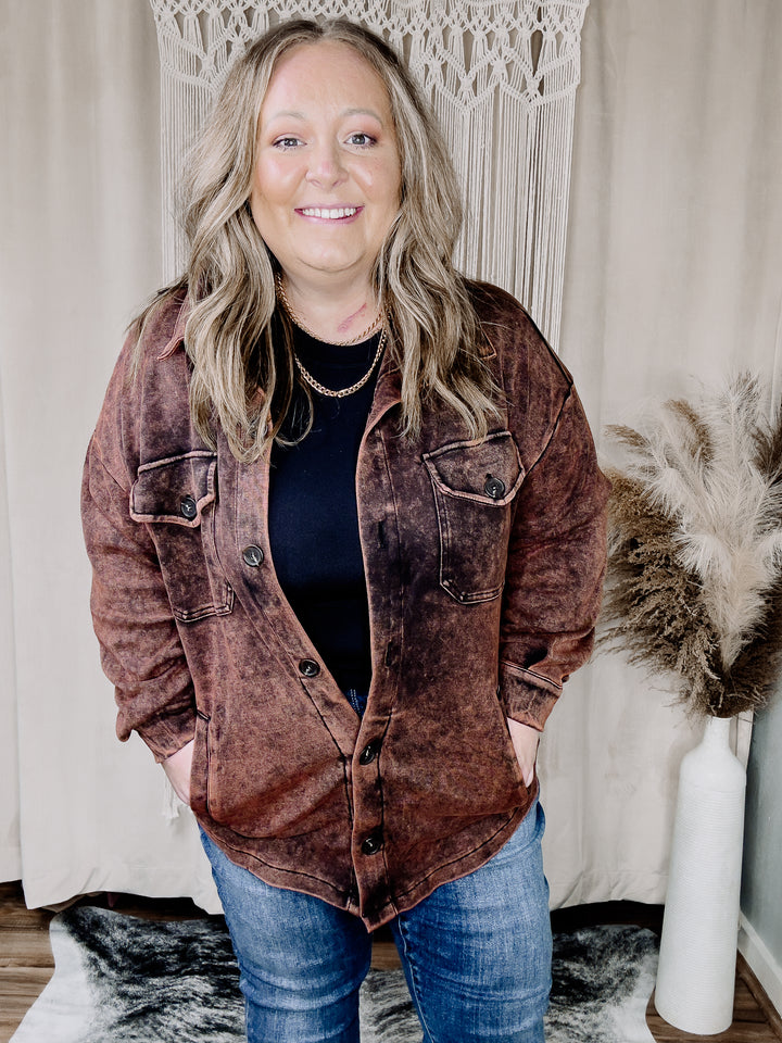 Kayla Rust Curvy Mineral Wash Shacket