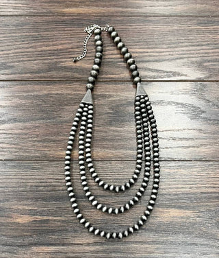 Three Strand Gathered Navajo Bead Necklace