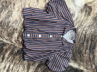 Stripe Gathered Yoke Puff Sleeve Button Down Top