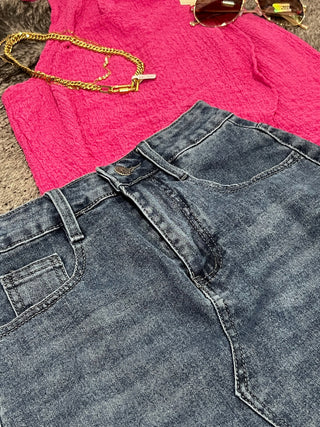 Lucky & Blessed Frayed Hem Denim Skirt