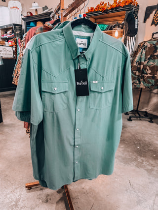 Men's aqua short sleeve pearl snap western shirt by Ferrell