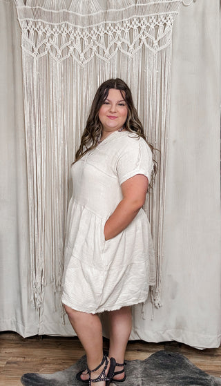 Lily Sand Gauze V-neck Tiered Dress