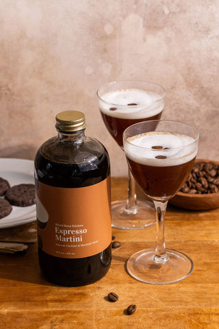 Back label of the Espresso Martini Mixer bottle showing nutrition facts, recipe and barcode