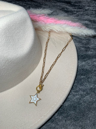 Gold and White Enamel Star Necklace