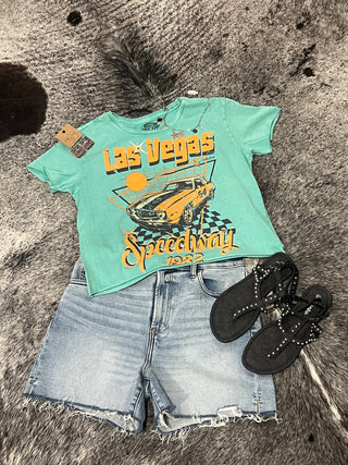 Las Vegas Speedway Cropped Acid Wash Tee