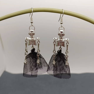 Halloween Lace Skirt Wedding Dress Skull Dangle Earrings