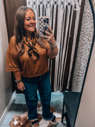 Camel Textured Knit Crew Neck Top