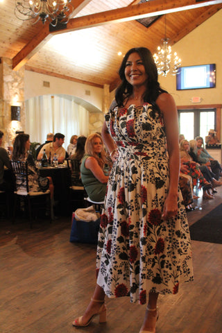 Ecru Floral Print Midi Dress