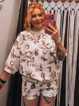 Western Drop Shoulder Short Sleeve Top
