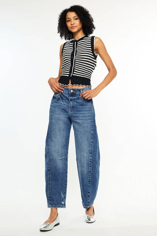 Kan Can low slung horseshoe barrel leg dark wash jeans, photo 1