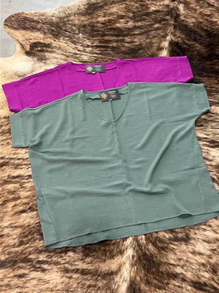 Woven Airflow V-Neck Dolman Short Sleeve Top
