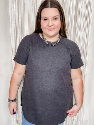 Curvy Black Waffle Short Sleeve Top