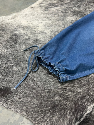 Curvy ankle drawstring wide leg jeans