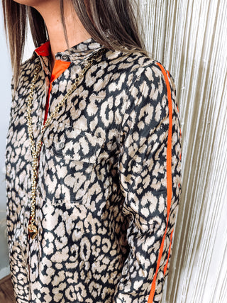 Metallic leopard red contrast dress