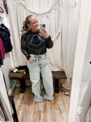 Mesh & rhinestone bodysuit