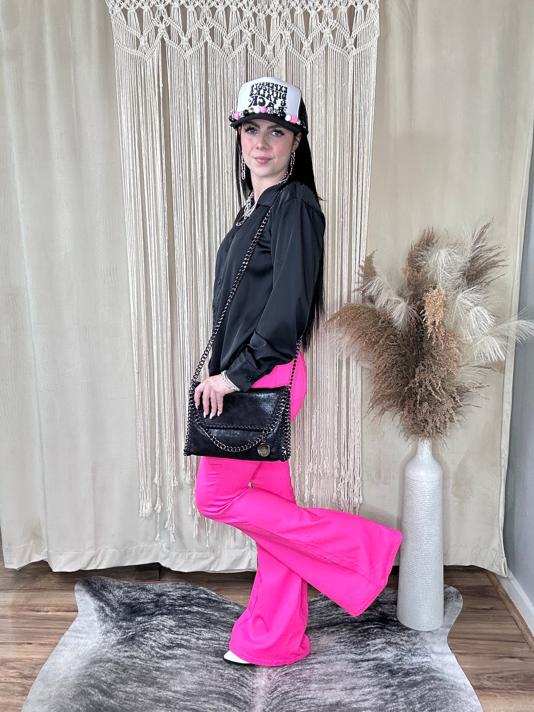 Black Kylie Satin Button Down Top