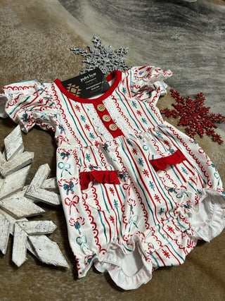 Christmas Baby Girls Romper Stripe Print One-Piece with Ruffle Trim