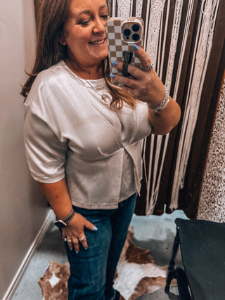 Cream Waist Detail Fitted Short Sleeve Top