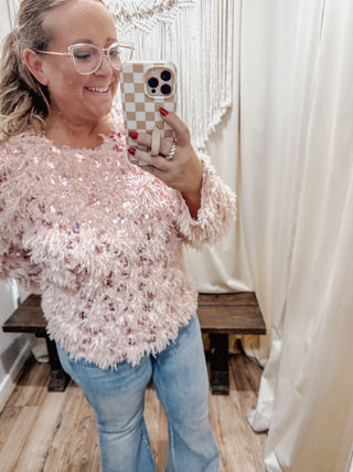 Curvy Feather Sequin Holiday Knit Sweater