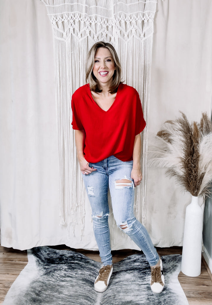 Red Kait Vneck Top