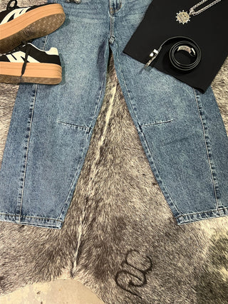 Cropped Denim Barrel Jeans