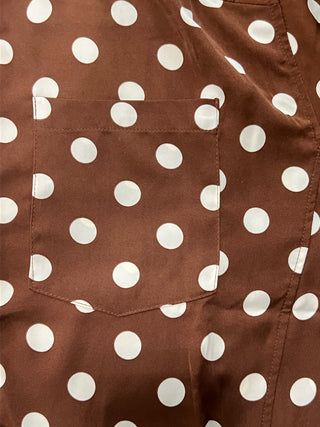 Brown Polka Dot Peplum Shirt (Collared Button Down)
