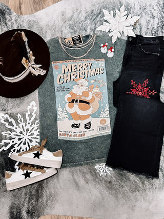 Grey Mineral Wash Christmas Santa Graphic Tee Lotus