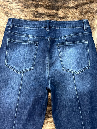 Dark Wash Mid Rise Straight Leg Jeans with Front Seam